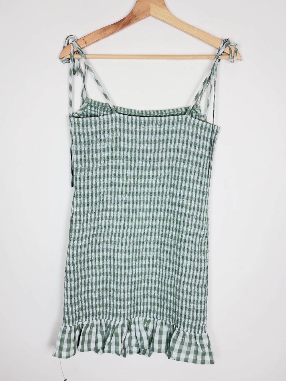Reformation Gemini Mini Dress Smocked Ruffle Gingham Bodycon Large - Picture 5 of 10